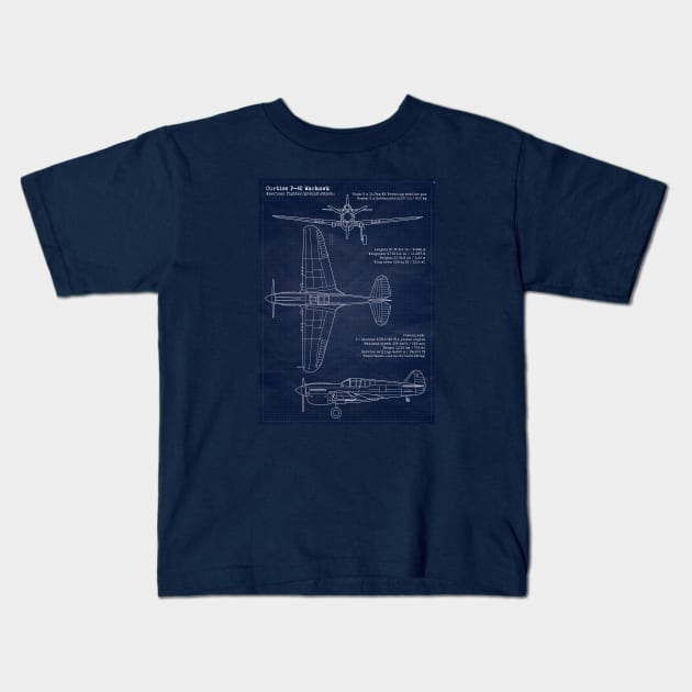 P40 WarHawk Blueprint Kids T-Shirt by Aircraft.Lover